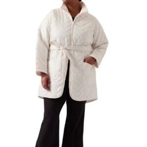 Athleta White Mendocino Quilted Puffers Belted Coat Jacket